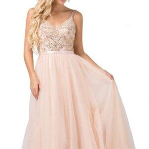 NWT Dancing Queen 2519 Prom Dress Beaded/Embroidery Lace Peach Size XS